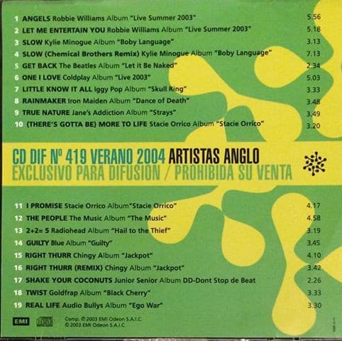CD Dif No 419 Verano 2004 Artistas Anglo